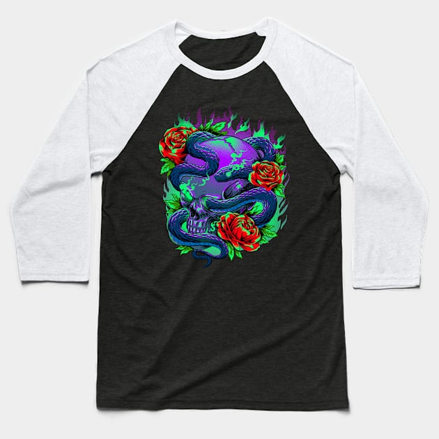 skull snake Baseball T-Shirt by iqbalgarint